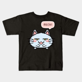 Pixel Art White Cat 8 Bit Illustration Kids T-Shirt